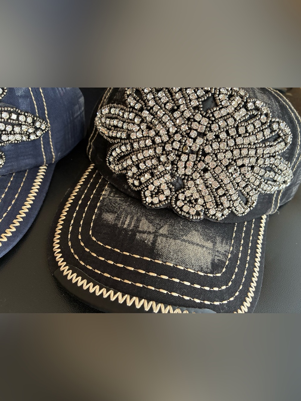 2pcs Embellished Rhinestone Cap hat bundle NWT - Picture 4 of 5